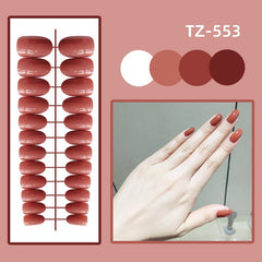 24pcs Reusable False Nail Artificial Tips Full Cover Decorated Short Round Press on Nails Art Fake Nail Without Box