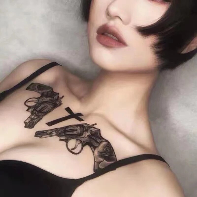 Sexy Black Cross Waterproof Temporary Tattoo Stickers For Women Men Body Art Fake Tatto Lady Decals