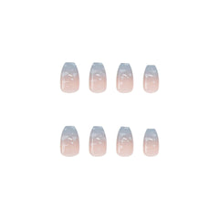 24Pcs Blue Sky White Clouds Designs False Nail Full Cover Fake Nails with Glue Detachable Wearable Manicure Nail Tips Decoration