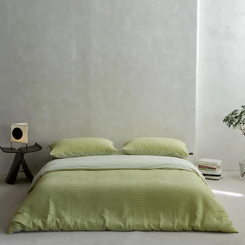 40S Ripple Jacquard Pure Cotton Bedding Set Bubble Gauze Color Blocking Breathable Quilt Set Twin Full Queen King Bedclothes