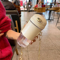 Simple Fashion Straw Water Bottle For Girls Adult Outdoor Portable Strap Cute Student Transparent Plastic Cup For Drink BPA Free