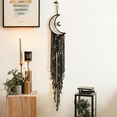 Nordic Moon Macrame Dream Catcher Black Moon Boho Decor Garden Teen Room Decoration Home Living Room Bedroom Wall Decoration