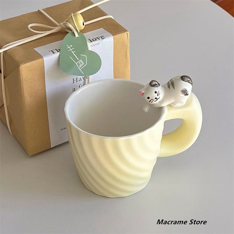 YICKYUE  -  Simple Matte Ceramic Water Cup, Ins Cute Duckling, Decorative Gift Cup, Home Breakfast Milk Mug with Handle, Coffee Cup
