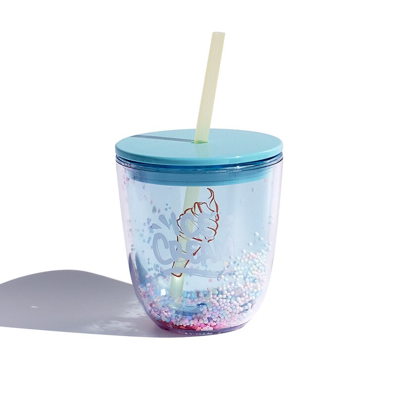 Summer Lovely Bobo Cup BPA Free Plastic Cups with Lids and Straw Children's Water Cup Tumbler Ice Cup Double-Layer Coffee Mug