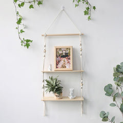 Hanging Shelves For Wall Macrame Rope Wood, Swing Triangle Floating Shelf, Modern Boho Decor, Plant, Living Room, Bedroom