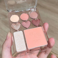 YICKYUE  -  8-Color Pink Orange Eyeshadow Palette Facial Blusher Highlighter Brightening Lasting Heart-shaped Eye Shadow Makeup Cosmetics