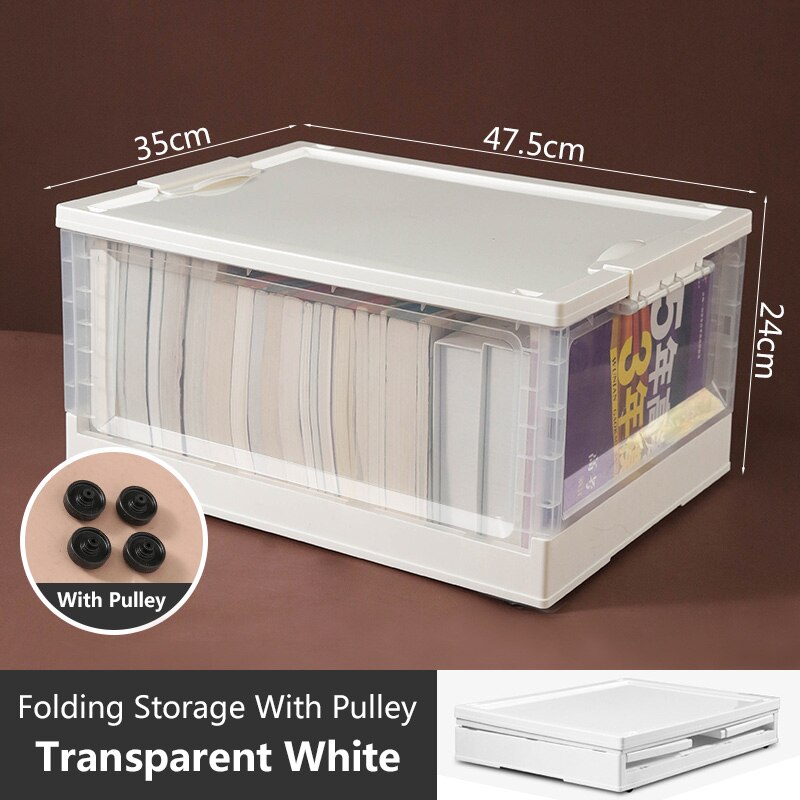 Foldable book storage box household plastic transparent storage box with wheels book finishing book box storage artifact