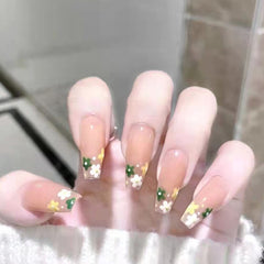 Fake Nail Coffin Shape 24pcs Floral Nail Tips Design Sweet Full Cover Nail Tips Elegant Fingernails Stickers Free Shipping Items