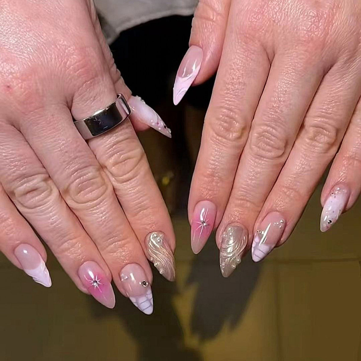 YICKYUE  -  24pcs Sweet Pink Press on Nails with Bow Lipstick Print French Fake Nail Tips Wearable Detachable Ins Simple Korean False Nails