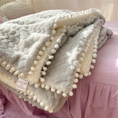 Yickyue Small ball lambskin blanket simple gray love rabbit velvet sofa cover blanket full of girl heart nap blanket fleece blanket