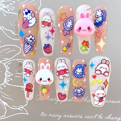 Handmade Kawaii 3D Cartoon Short False Nails Tips Y2K Press On Nails Art Long Coffin Stiletto Reusable Fake Nail With Glue Gift