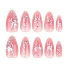 YICKYUE  -  New 3D Butterfly False Nails Pink Blush Fake Nail Patch Full Cover Wearable Sweet Korean Style Press on Nails for Girl Women