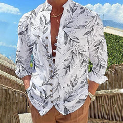 Hearujoy Vintage 3D Print Shirt Mens Long Sleeve Stand Collar Loose Casual Top Streetwear Spring Autumn Fashion Retro Shirts For Men