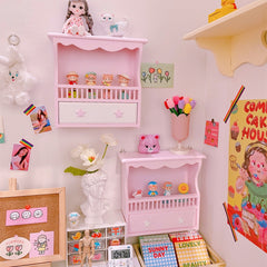 YICKYUE Ins Pink Storage Rack Girl Rack Wall Hanging Wooden Desktop Organizer Display Cabinet Room Home Decoration