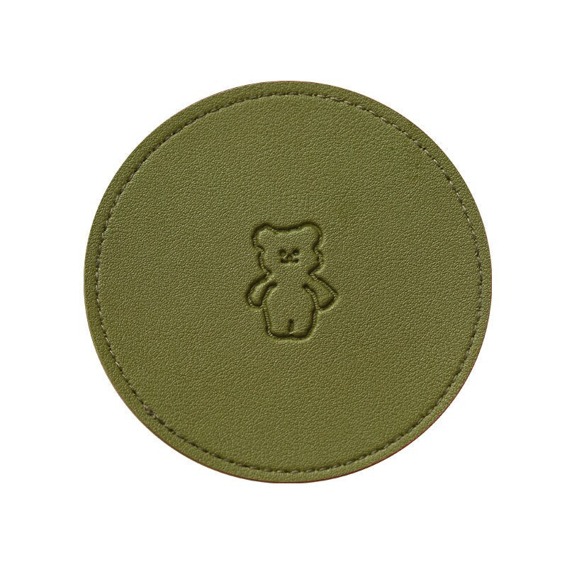Kawaii Bear Coasters For Glass Cup Water Bottle Coffee Mugs PU Cute Heat Insulation Retro Waterproof Cup Mat Kitchen Accessories