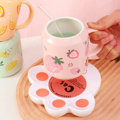 400ML Creative Cute Fruit Ceramic Mug With Straw Ins Style Strawberry Cup Water Bottle for Girls Couple Porcelain Mug Coffee Cup