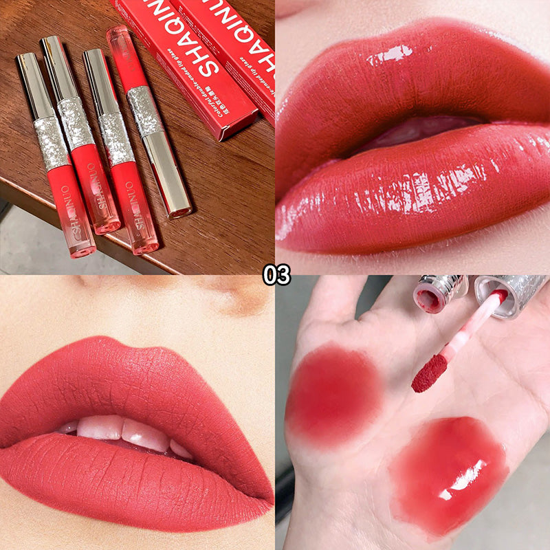 YICKYUE  -  Double-Headed Lip Glaze  Red Festive Design  Matte & Gloosy 2 in 1,Perfect for Valentine's Day decoration