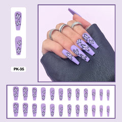Butterfly Pattern Nail Art Fake Nails Long Trapezoid Wearable False Nail With Glue 24pcs/box With Wearing Tools