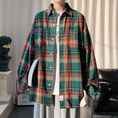 YICKYUE  -  Autumn Long Sleeved Shirt Men Fashion Oversized Plaid Shirt Men Streetwear Korean Loose Casual Shirts Mens Large Size M-5XL