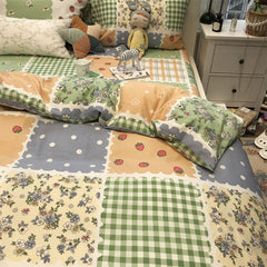 YICKYUE  -  Vintage flower strawberry plaid bedding set,single double cotton twin full queen home textile bed sheet pillow case duvet cover