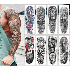 Waterproof Temporary Tattoo Stickers Full Arm Large Skull Old School Tatoo Stickers Flash Fake Tattoos for Men Women