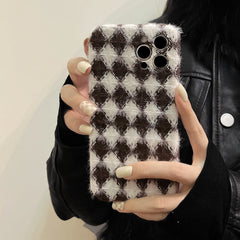 Warm Plush phone case couple back cover for iphone 13 mini 11 12 pro max 8 7 plus x xr xsmax soft silicone Rhomboid shell capa