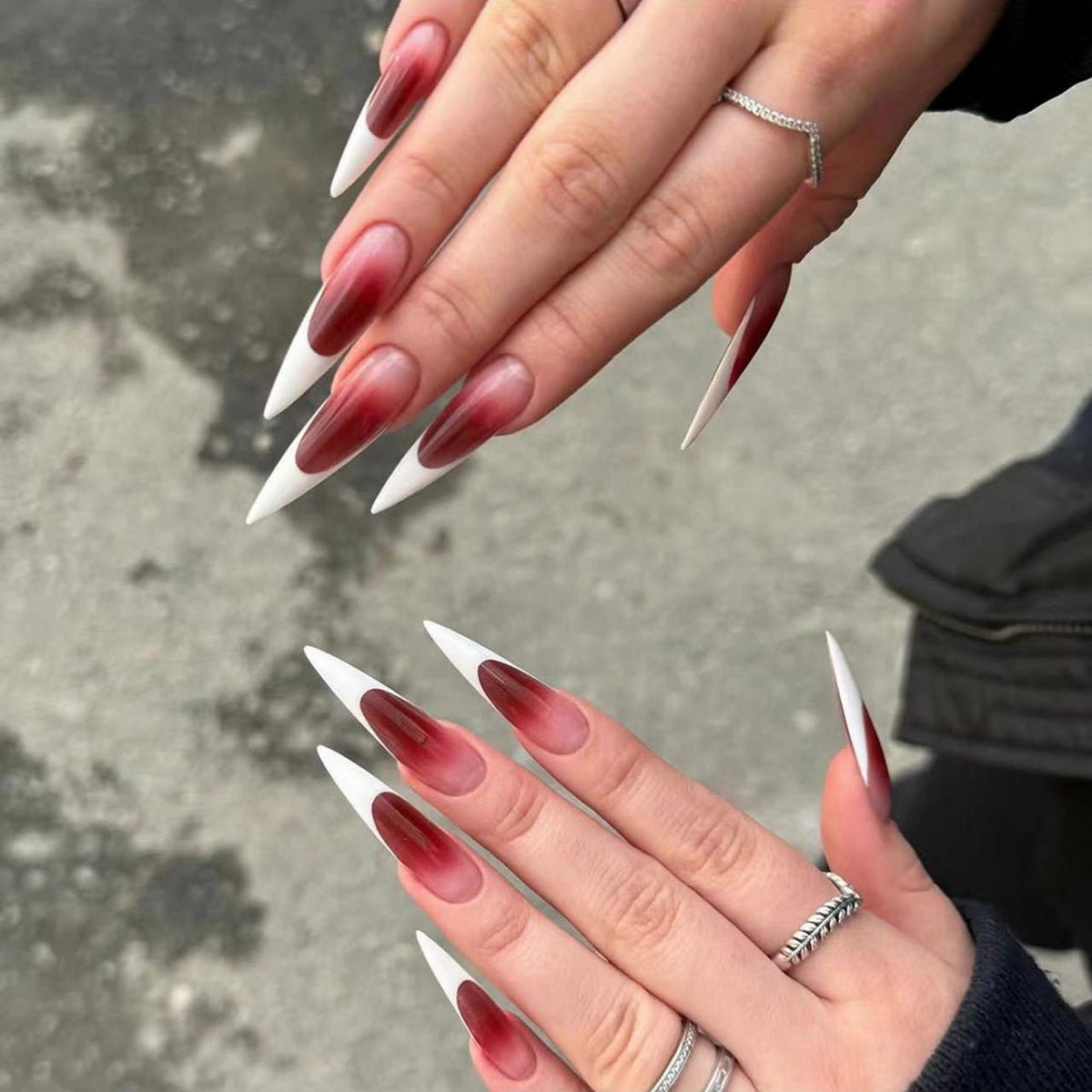 YICKYUE  -  24pcs White French Almond Fake Nails Y2k Crocodile Pattern Reusable Adhesive False Nails Rhinestones Stiletto Nail Tips Finished