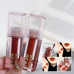 YICKYUE  -  Dark Red Mirror Lip Glaze Water Light Mirror Lip Gloss Moisturizing Clear Long-lasting Non-stick Cup Red Liquid Lipstick Makeup