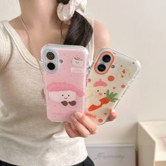 YICKYUE  -  Korean ins Fun Cute Polka Dot Rabbit Carrot Sushi Phone Case for iPhone 16 15 14 13 Pro Max Back Cover Fund