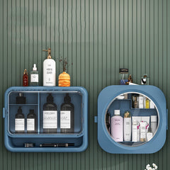 Wall-mounted Cosmetic Storage Box Makeup Organizer Bathroom Accessories Storage Rack Drawer Free Punching Dustproof Rack