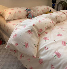 YICKYUE  -  Cute sweet pink cake bedding set single double,twin full queen king kawaii cotton home textile bed sheet pillow case quilt cover