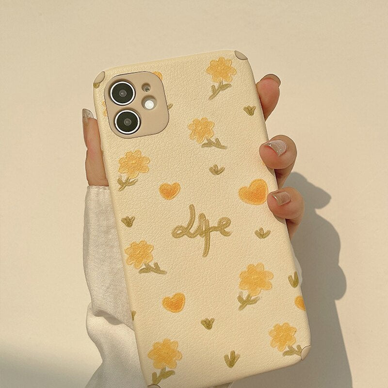Ins Oil painting flowers leather phone case for iphone x xs max xr 11 pro max 12 mini 8 7 plus protective cover capa conque