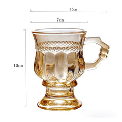Ins Retro Relief Glass High Value Water Cup High Foot Latte Coffee Cup with Afternoon Tea Cup