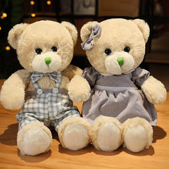 1pc 35cm Cute Vivid Couple Teddy Bear Plush Toys Lovely Bear with Clothes Pillow Nice Gift Lover Girls Kids Valentine's Gifts