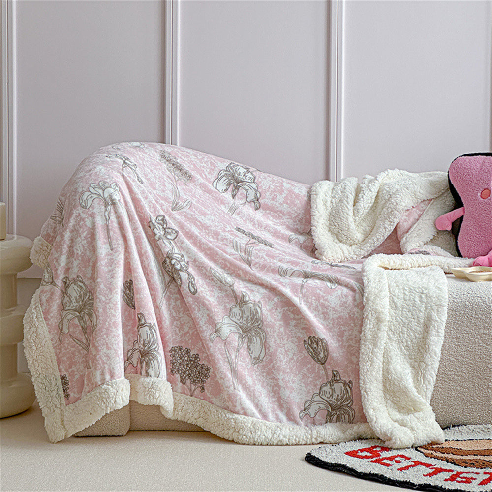 YICKYUE  -  Printed Autumn Winter Warm Throw Blankets Soft Coral Fleece Warmth Thicken Bedspread Imitation Lambswool Sofa Bed Cover Blanket