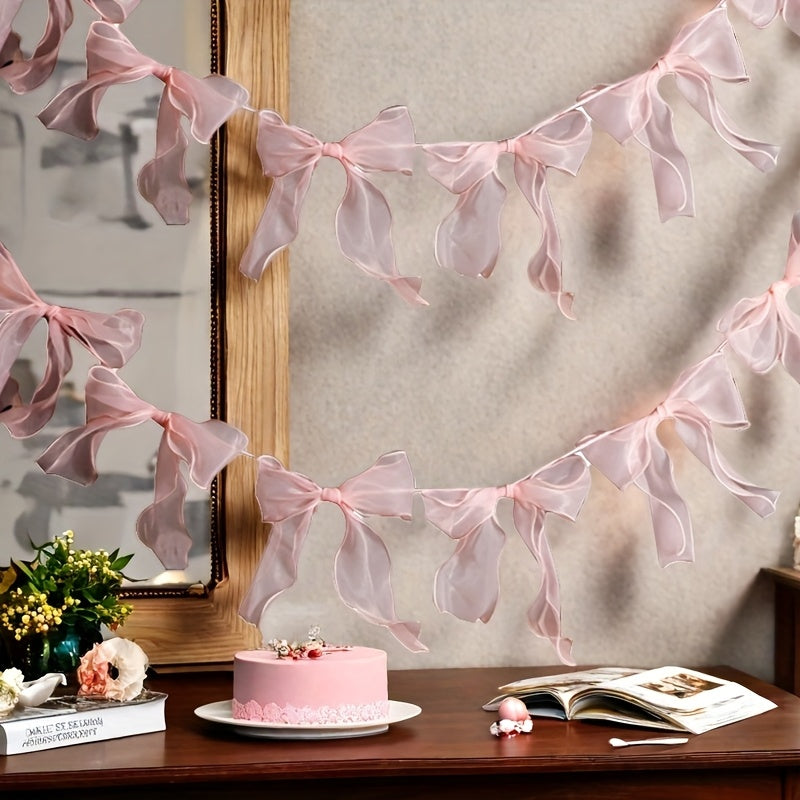YICKYUE  12pcs Elegant Pink Bow Garland - Princess-themed Party Decorations for Birthdays, Valentines and Weddings - Polyester Fabric, No Power, No Feathers, Perfect for Shelves, Wall and Background Decorations, Princess Party