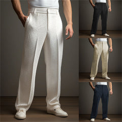 Hearujoy Business Casual Waffle Trousers Men Slant Insertion Pocket Straight Suit Pants Fashion Versatile Pants Leisure Vacation
