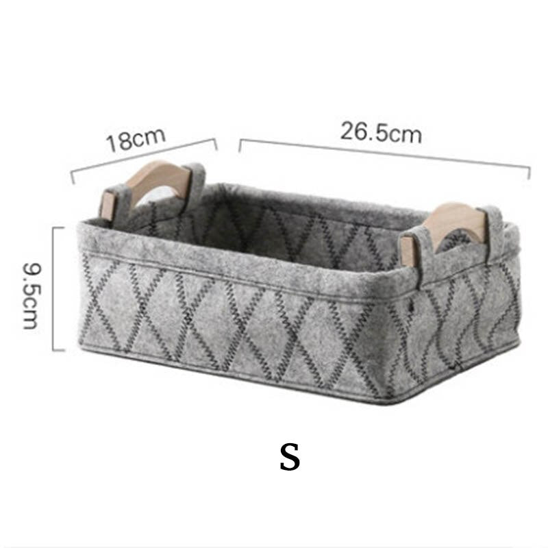 Collapsible Storage Basket Carry Wooden Handle Foldable Felt Cloth Laundry Basket Kids Toys Organizer Desktop Sundries Container