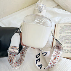 700 ML Large Capacity Flat Plastic Water Bottles For Girls With Straw Portable Strap Outdoor Cycling Sport Drinking Water Kettle