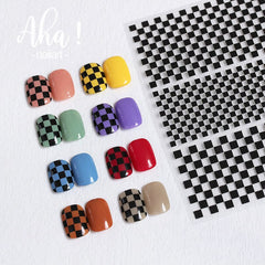 Lattice Mesh Nail Sticker Black White Checkerboard Nail Decals Grid Pattern Ultra-thin Nail Wraps Stickers Full Cover Adhesive