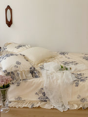 Yickyue  Oil Painting Style Advanced French Retro Rose Cotton Four-Piece Cotton Korean Bedding