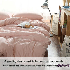Yickyue 100% Cotton Bedlinen Super Soft Bedclothes Bedcover Simple Pink Duvet Cover Pillowcase Washed comforter bedding sets