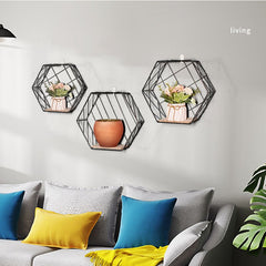 Home Decoration Rack Storage Rack Wall-Mounted Nordic Style Hexagon Storage Bookshelf Vase Shelf Room Office Metal Decoration