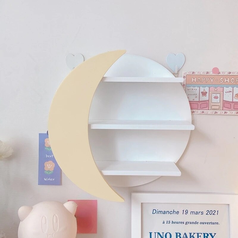 YICKYUE Pink Wall Hanging Wooden Storage Rack Hand Do Doll Display Rack Children's Room Decoration Wall Mounted Storage Rack