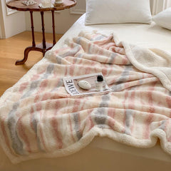 Yickyue Fluffy Blanket Plush Soft Air Conditioner Home Decor Bedspread Cute IG Colorful Stripe Winter Warm Travel Nap Throw Sofa Cover