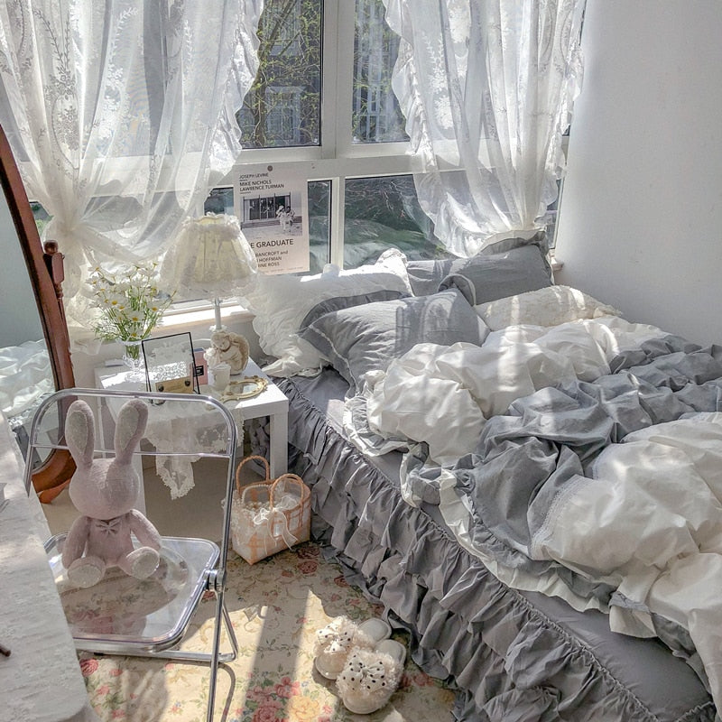 Princess Style All Cotton Washed Cotton Four-Piece of Bed Skirt Pure Cotton Quilt Cover Bed 1.5/1.8 M