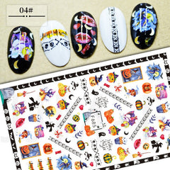 Christmas Elk Snowflakes Adhesive 3D Nail Stickers New Blood Hand Footprint Skull Head Bat Easter Halloween Slider Decals Decor