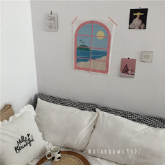Korean Style Hanging Cloth Window Scenery Girl Romantic Retro Decoration Hanging Painting Dormitory Wall Decoration
