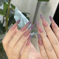 YICKYUE  -  24PCS Gentle Lavender Purple Gradient Tip Fake Nails Pointed Artificial Nails Press On Long Stiletto Fashion False Nails Almond
