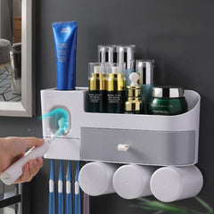 Toothbrush Holder Bathroom Accessories Cosmetic Organizer Storage Box Automatic Toothpaste Dispenser Squeezer Wall-mounted